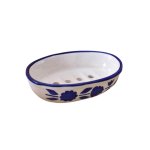 KunhaR Ceramic Soap Dish Holder, Ceramic Soap Dish Tray Holder, Blue Flower