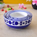 KunhaR Ceramic Mixing Bowls - 1500 Ml, 800 Ml, 600 Ml and 400 Ml, 4 Pieces, Blue