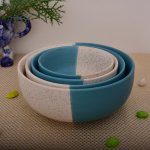 KunhaR Ceramic Mixing Bowls - 1500 Ml, 800 Ml, 600 Ml and 400 Ml, 4 Pieces, White Dusty Blue