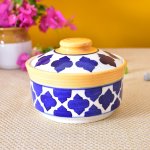 Kunhar Ceramic Donga With Lid, Ceramic Serving Donga, 270 Ml, 1 Piece, Yellow Blue