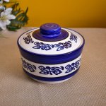 Kunhar Ceramic Donga with lid - 1000 ML, 1 Piece, Blue Vine