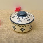 Kunhar Ceramic Donga with lid | Ceramic Bowl with lid - 450 ML, White Grey Flower