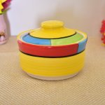 Kunhar Ceramic Donga with lid | Ceramic Bowl with lid - 450 ML, Yellow Red