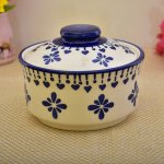 Kunhar Ceramic Donga with lid | Ceramic Bowl with lid - 450 ML, White Blue Flower