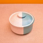 Kunhar Ceramic Donga with lid | Ceramic Bowl with lid - 450 ML, White Dusty Blue