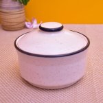 Kunhar Ceramic Donga with lid | Ceramic Bowl with lid - 450 ML, White Matt Black Border