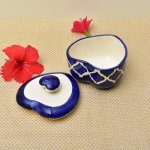 Kunhar Ceramic Butter Pot With lid, Ceramic Dry Fruit Jar - 350 ML, 1 Piece, Blue Chidi