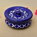 Kunhar Ceramic Donga With Lid, Ceramic Casserole Donga, Ceramic Serving Donga (6.8 Inch, 800 ML), Blue Chidi