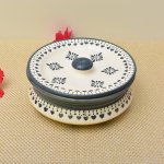 Kunhar Ceramic Donga With Lid, Ceramic Casserole Donga, Ceramic Serving Donga (6.8 Inch, 800 ML), White Grey Flower