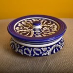 Kunhar Ceramic Donga With Lid, Ceramic Casserole Donga, Ceramic Serving Donga (6.8 Inch, 800 ML), Blue Mugal 