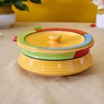 Kunhar Ceramic Donga With Lid, Ceramic Casserole Donga, Ceramic Serving Donga (6.8 Inch, 800 ML), Yellow