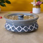 Kunhar Ceramic Donga With Lid, Ceramic Casserole Donga, Ceramic Serving Donga (6.8 Inch, 800 ML), Grey