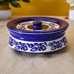 Kunhar Ceramic Donga With Lid, Ceramic Casserole Donga, Ceramic Serving Donga (6.8 Inch, 800 ML), Blue Vine