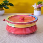 Kunhar Ceramic Donga With Lid, Ceramic Casserole Donga, Ceramic Serving Donga (7.5 Inch, 1100 ML), Red