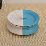 Kunhar Ceramic Donga With Lid, Ceramic Serving Donga - 500 ML, 1 Piece, White Blue