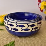 KunhaR Ceramic Mixing Bowls - 1500 ML, 800 ML And 600 ML, 3 Pieces, Dark Indigo