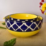 KunhaR Ceramic Mixing Bowls - 1500 ML, 800 ML And 600 ML, 3 Pieces, Yello Blue Chidi