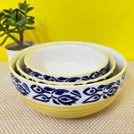 KunhaR Ceramic Mixing Bowls - 1500 ML, 800 ML And 600 ML, 3 Pieces, Blue Flower