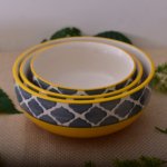 KunhaR Ceramic Mixing Bowls - 1500 ML, 800 ML And 600 ML, 3 Pieces, Yellow Grey