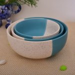 KunhaR Ceramic Mixing Bowls - 1500 ML, 800 ML And 600 ML, 3 Pieces,  White Dusty Blue