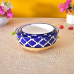 KunhaR Ceramic Mixing Bowls - 1500 ML, 800 ML And 600 ML, 3 Pieces, Yellow Blue Chidi