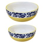 KunhaR Ceramic Mixing Bowls - 1500 ML and 800 ML, 2 Pieces, Blue Flower Yellow