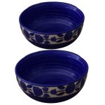 KunhaR Ceramic Mixing Bowls - 1500 ML and 800 ML, 2 Pieces, Blue Flower With Line