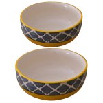 KunhaR Ceramic Mixing Bowls - 1500 ML and 800 ML, 2 Pieces, Yellow Grey