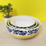 Kunhar Ceramic Mixing Bowls - 750 ML, 500 ML and 300 ML, 3 Pieces, Blue Flower Yellow