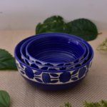 Kunhar Ceramic Mixing Bowls - 750 ML, 500 ML and 300 ML, 3 Pieces, Blue Flower with Line