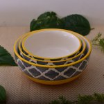 Kunhar Ceramic Mixing Bowls - 750 ML, 500 ML and 300 ML, 3 Pieces, Yellow Grey