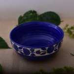 Kunhar Ceramic Bowl, Big Ceramic Bowl, Ceramic Serving Bowl, 1500 Ml, Blue Flower With Line