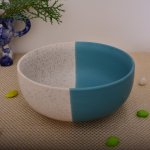 Kunhar Ceramic Bowl, Big Ceramic Bowl, Ceramic Serving Bowl, 1500 Ml, White Dusty Blue