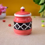 KunhaR Ceramic Multipurpose Jar, Ceramic Storage Jar - 600 Ml, 1 Piece, Red Black