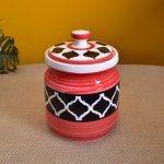 KunhaR Ceramic Multipurpose Jar, Ceramic Storage Jar - 1000 Ml, 1 Piece, Red Black