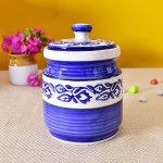 KunhaR Ceramic Multipurpose Jar, Ceramic Storage Jar - 1000 Ml, 1 Piece, Blue Vine