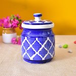 KunhaR Ceramic Multipurpose Jar, Ceramic Storage Jar - 1000 Ml, 1 Piece, Blue Chidi