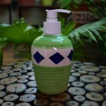 KunhaR Ceramic Long-Lasting Liquid Handwash Soap Dispenser for Bathroom | Handwash Bottle for Kitchen | Soap Dispenser for Wash Basin | Bathroom Accessories | 300 ml, Tan Green