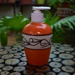 KunhaR Ceramic Long-Lasting Liquid Handwash Soap Dispenser for Bathroom | Handwash Bottle for Kitchen | Soap Dispenser for Wash Basin | Bathroom Accessories | 300 ml, Mango Orange