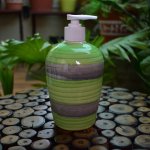 KunhaR Ceramic Long-Lasting Liquid Handwash Soap Dispenser for Bathroom | Handwash Bottle for Kitchen | Soap Dispenser for Wash Basin | Bathroom Accessories | 450 ml, 1 Piece, Muddy Green