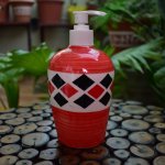 KunhaR Ceramic Long-Lasting Liquid Handwash Soap Dispenser for Bathroom | Handwash Bottle for Kitchen | Soap Dispenser for Wash Basin | Bathroom Accessories | 450 ml, 1 Piece, Coral Red