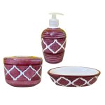 KunhaR Ceramic 3-Piece Bathroom Accessory Set, Purple Brown (Liquid Soap Dispenser 300 ML, Soap Dish Holder and Toothbrush Holder) , Purple Brown