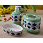 KunhaR Ceramic 3-Piece Bathroom Accessory Set, Purple Brown (Liquid Soap Dispenser 300 ML, Soap Dish Holder and Toothbrush Holder) , Green