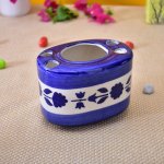 KunhaR Ceramic Toothbrush Holder Stand for Bathroom, Blue with Flower Painting