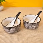 KunhaR Ceramic Serving Bowls, Soup Bowls – 260 ML, 2 Pieces with 2 Spoon, Black Luster