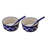 KunhaR Ceramic Serving Bowls, Soup Bowls – 260 ML, 2 Pieces with 2 Spoon, Blue Chidi