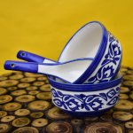 KunhaR Ceramic Serving Bowls, Soup Bowls – 260 ML, 2 Pieces with 2 Spoon, Blue Vine