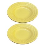 KunhaR Ceramic Deep Pasta Plate Soup Plate, Meggie Plate, Salad Plate, 2 Pieces, (9.5 Inch), Yellow