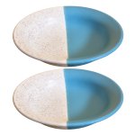 KunhaR Ceramic Deep Pasta Plate Soup Plate, Meggie Plate, Salad Plate, 2 Pieces, (7.5 Inch) White Dusty Blue