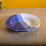 KunhaR Ceramic Deep Pasta Plate Soup Plate, Meggie Plate, Salad Plate, 2 Pieces, (7 Inch), White Blue